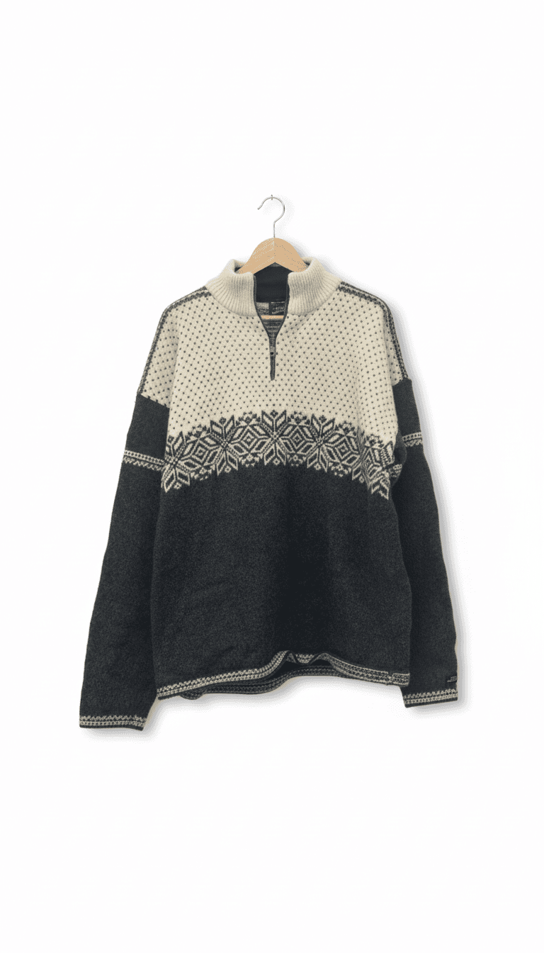 Norwool Black and Cream Wool Sweater