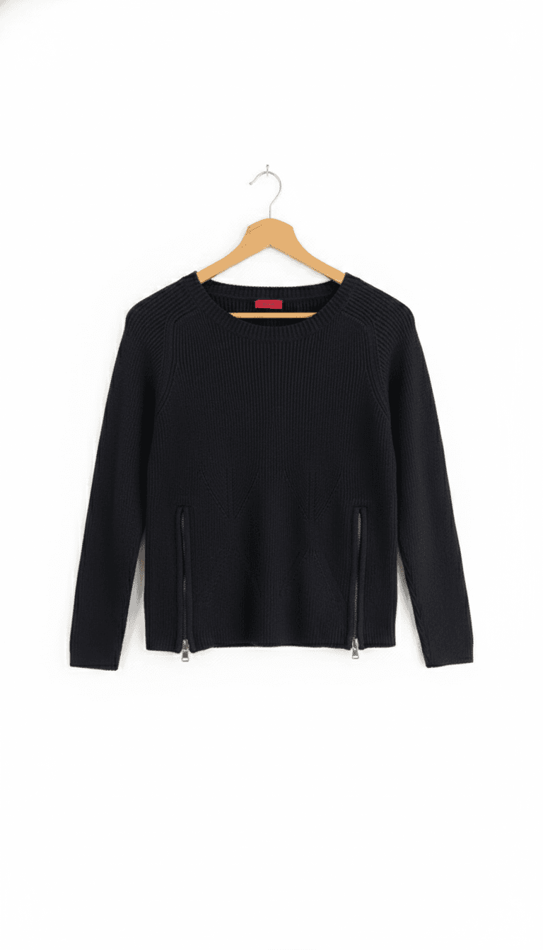 Hugo Boss Black Knit Sweater with Zipper Detail