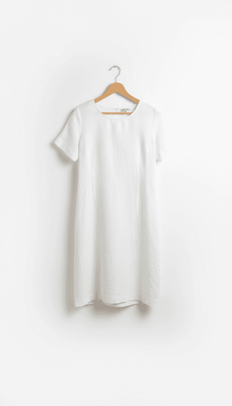 White Linen Blend Short Sleeve Dress
