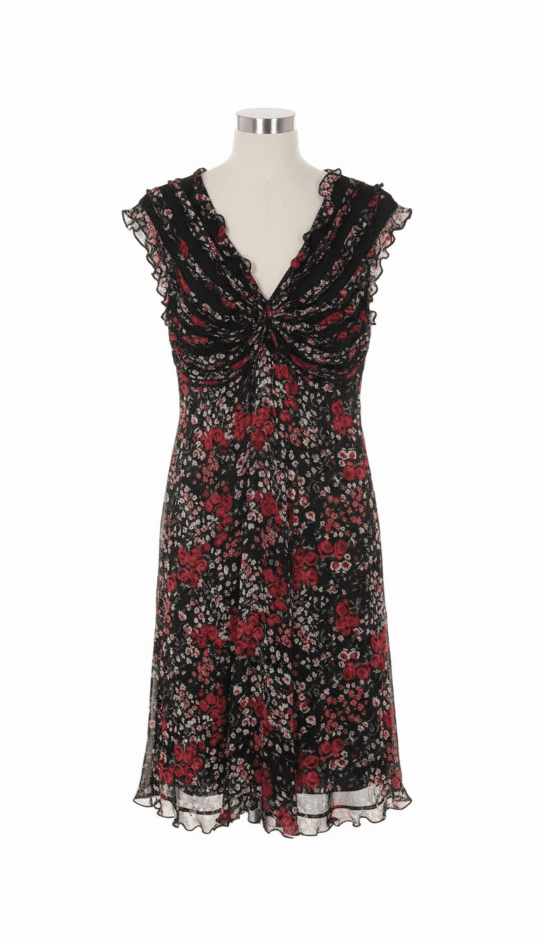 Black Floral Ruffle Dress