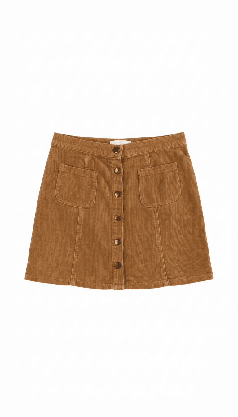 Brown Corduroy Button-Front Mini Skirt