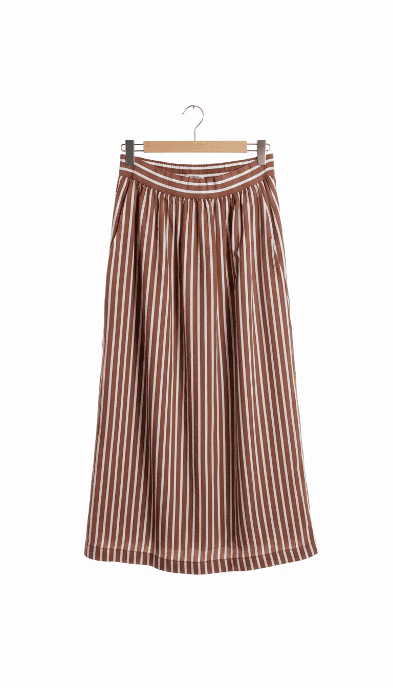 Brown and White Striped Midi Skirt