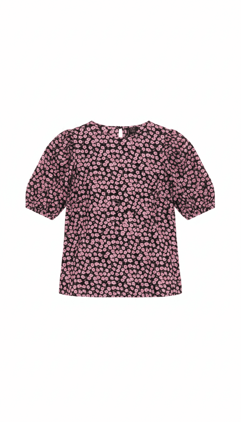 Black Floral Puff Sleeve Top