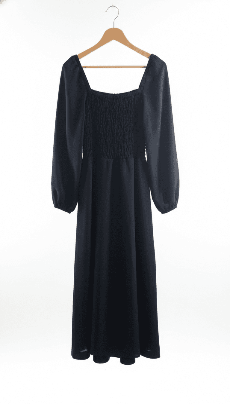 Black Square Neck Midi Dress