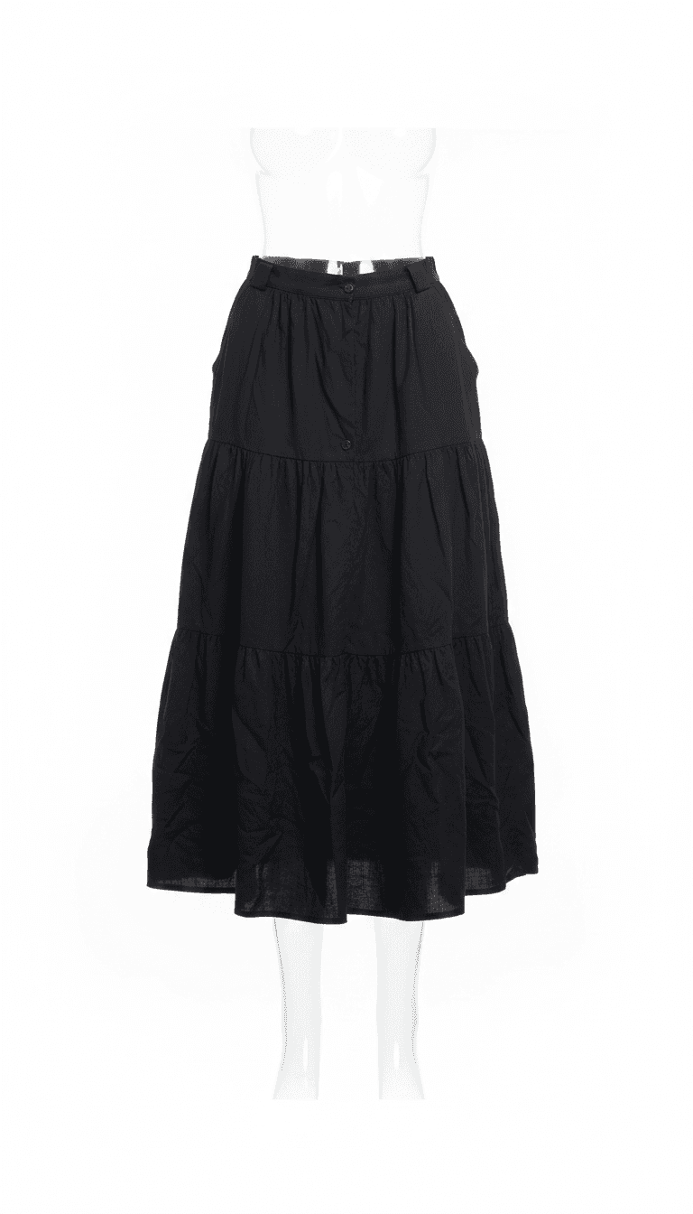Black Tiered Midi Skirt